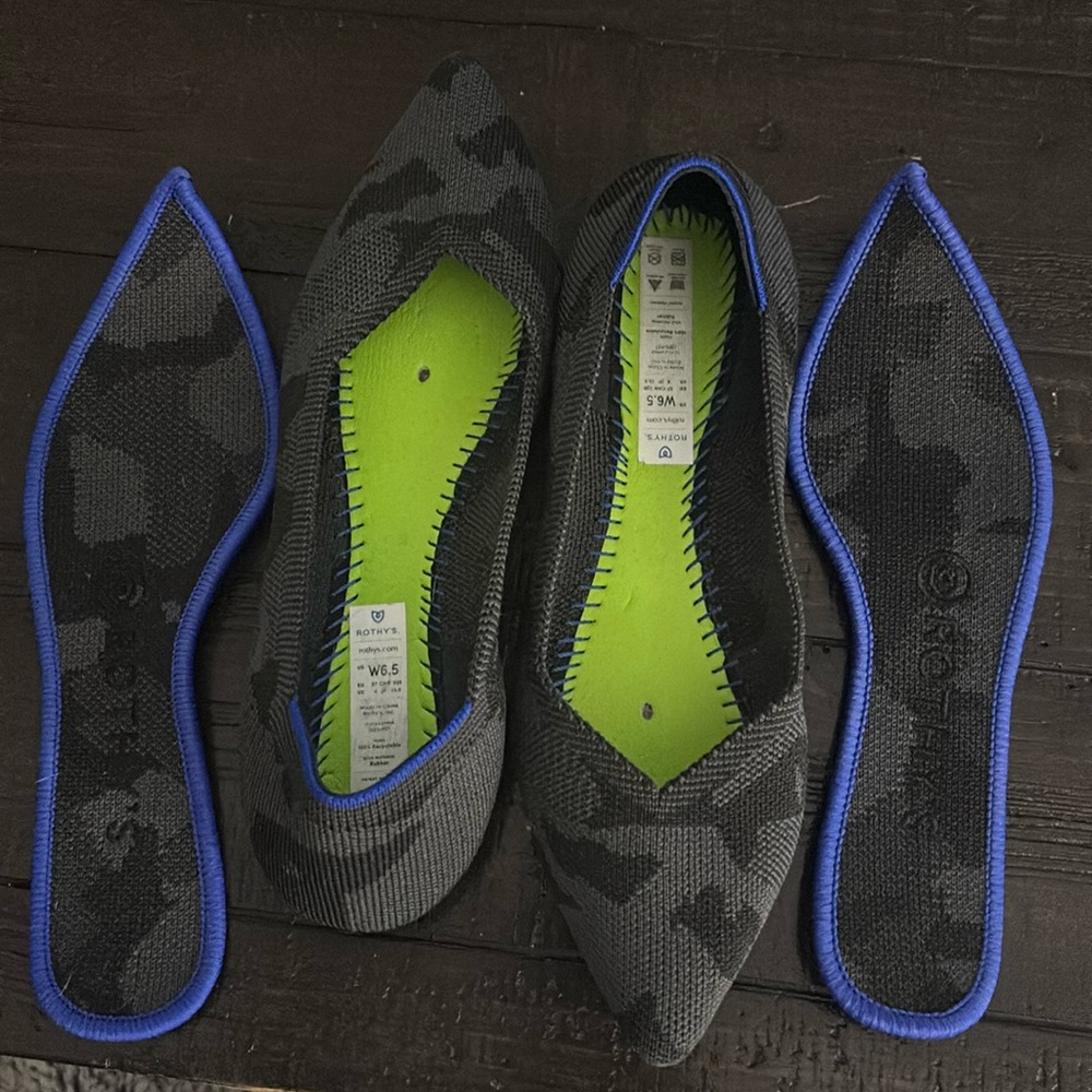 Rothy’s Point size 6.5. Camo black.
